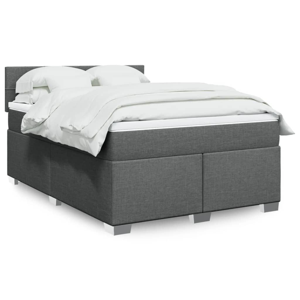 Boxspring met matras stof donkergrijs 140x200 cm