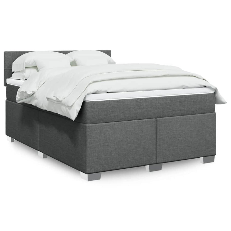Boxspring met matras stof donkergrijs 140x200 cm