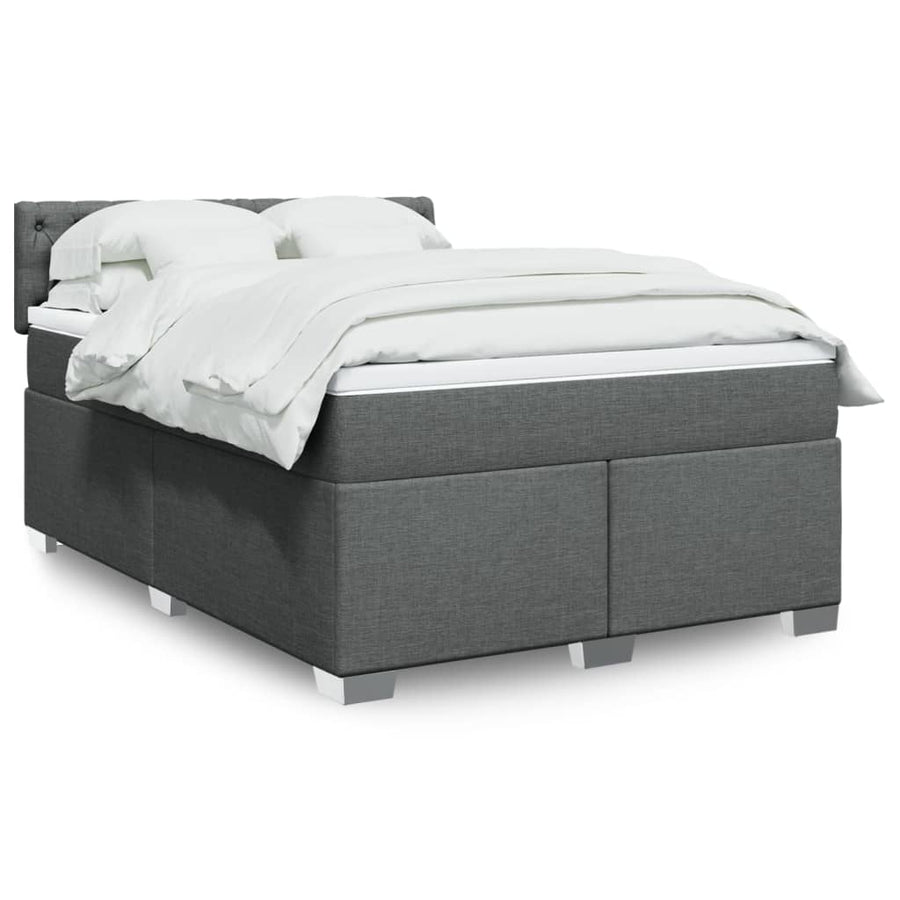 Boxspring met matras stof donkergrijs 140x200 cm