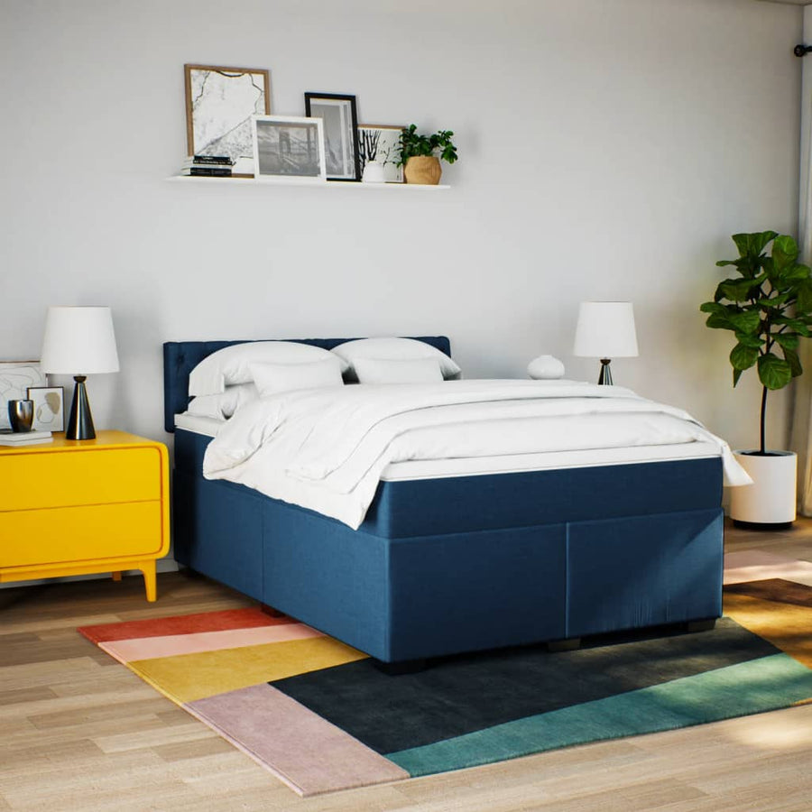 Boxspring met matras stof blauw 140x200 cm