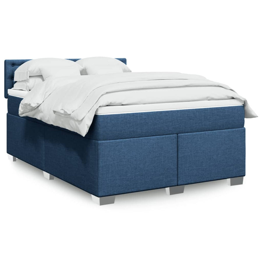 Boxspring met matras stof blauw 140x200 cm