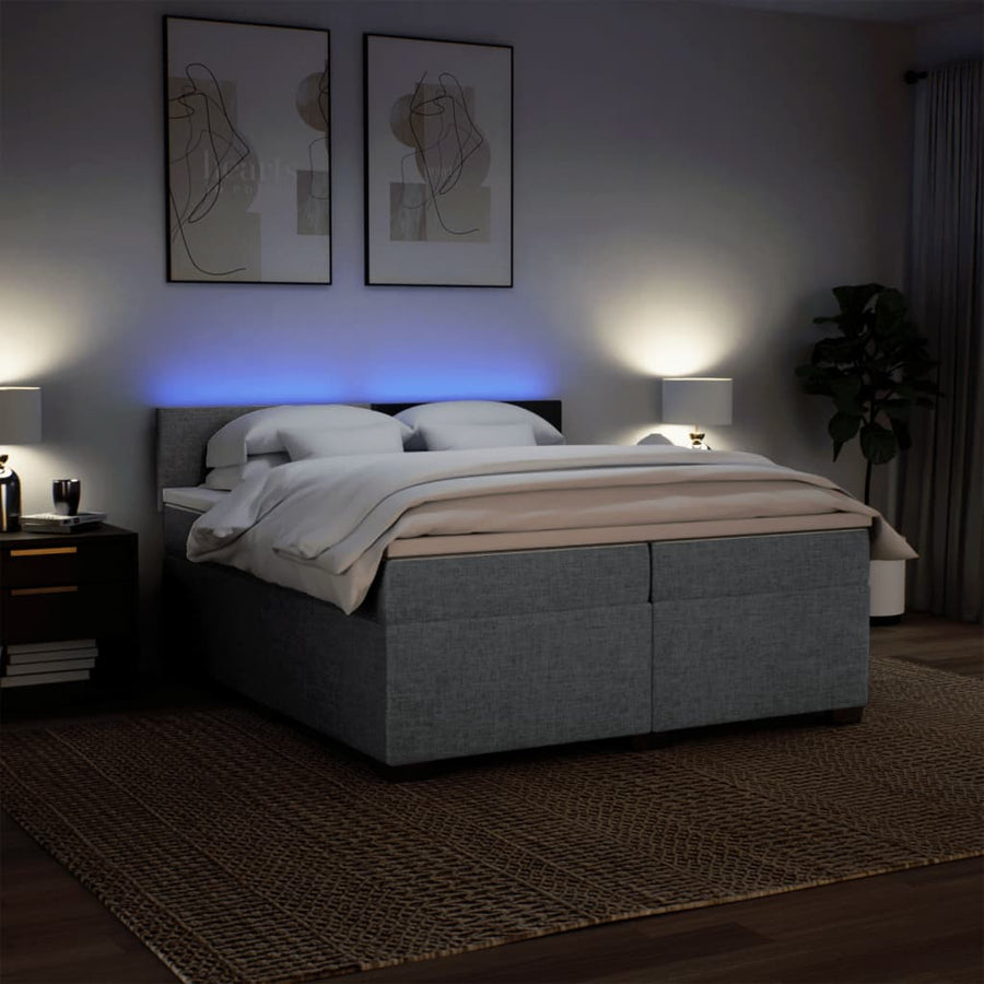 Boxspring met matras stof lichtgrijs 200x200 cm