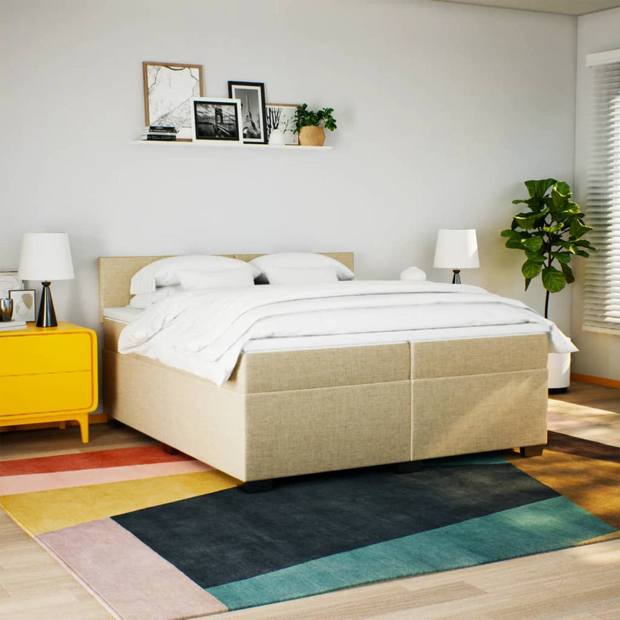 Boxspring met matras stof crèmekleurig 200x200 cm