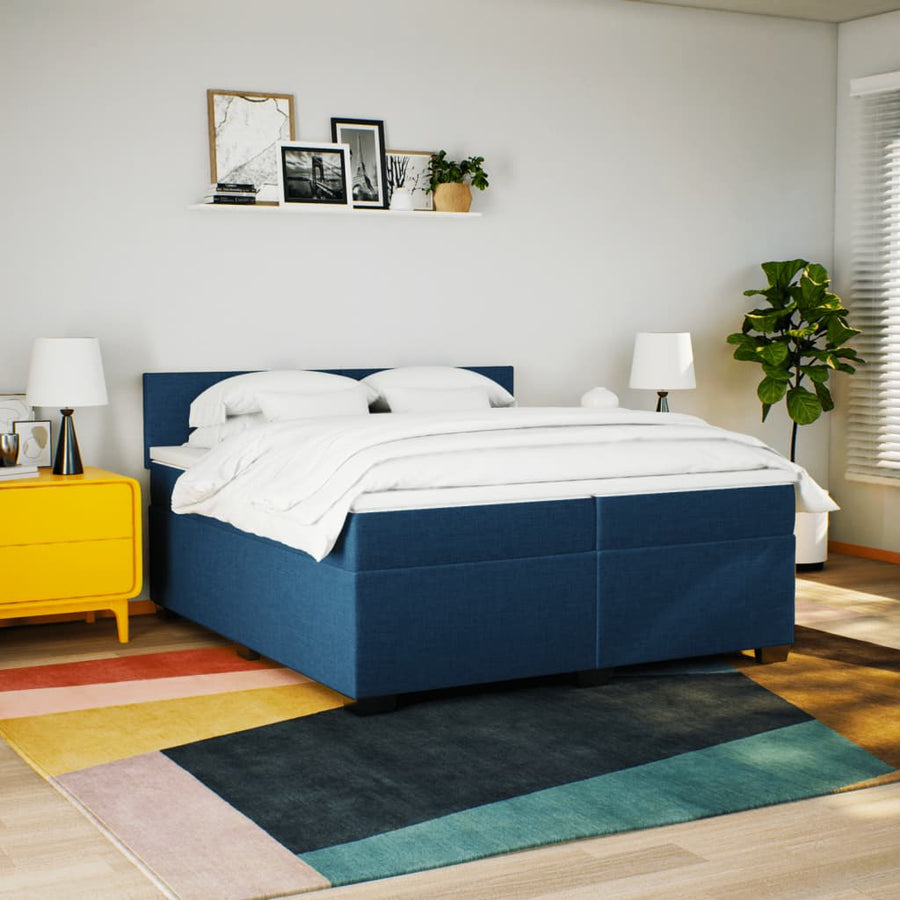 Boxspring met matras stof blauw 200x200 cm