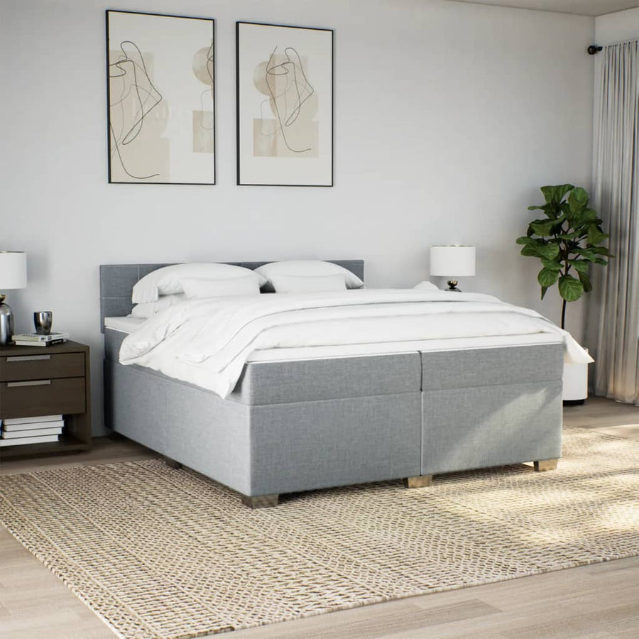 Boxspring met matras stof lichtgrijs 200x200 cm