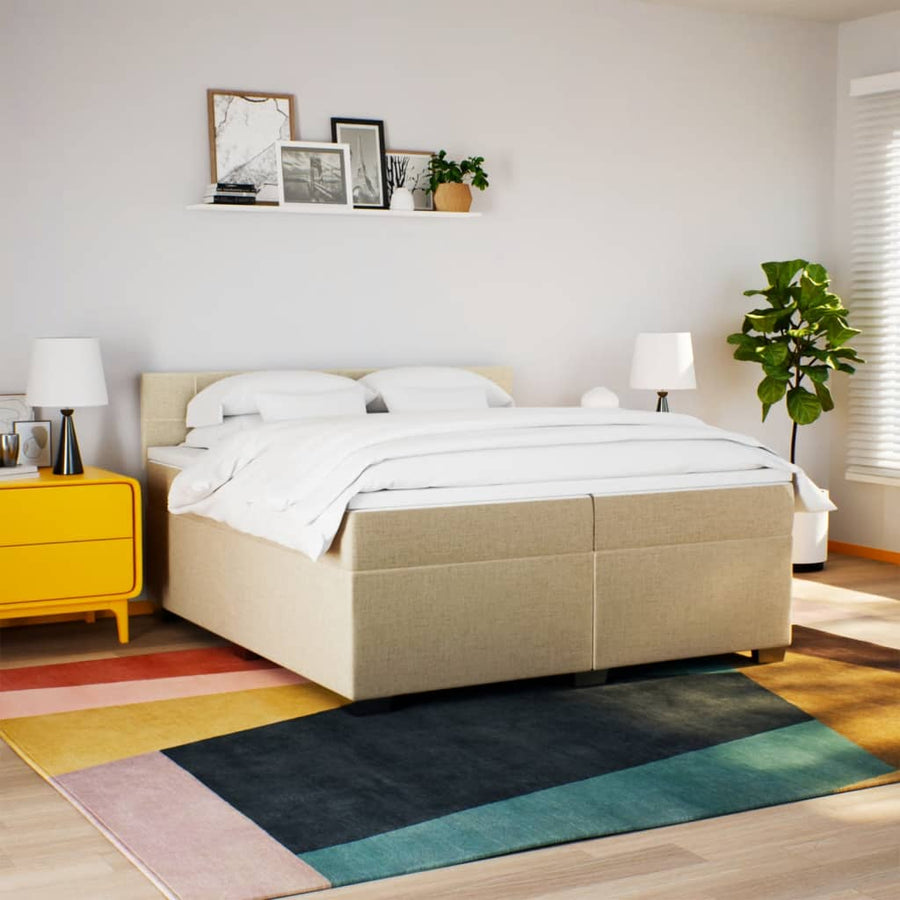 Boxspring met matras stof crèmekleurig 200x200 cm