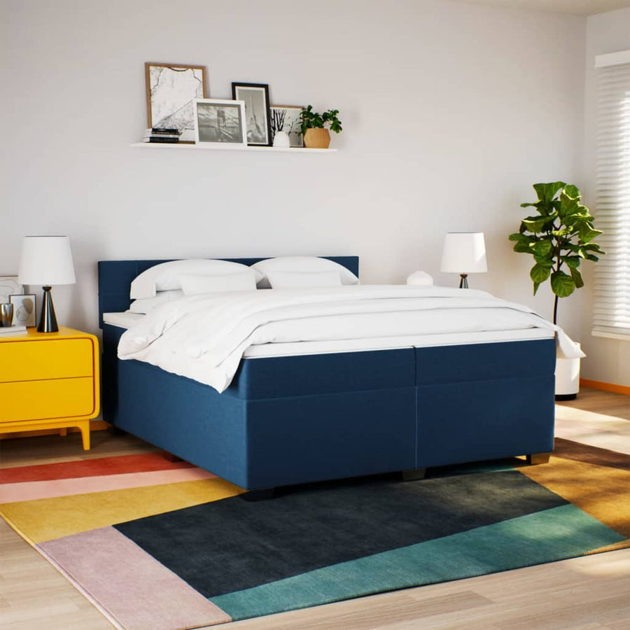 Boxspring met matras stof blauw 200x200 cm