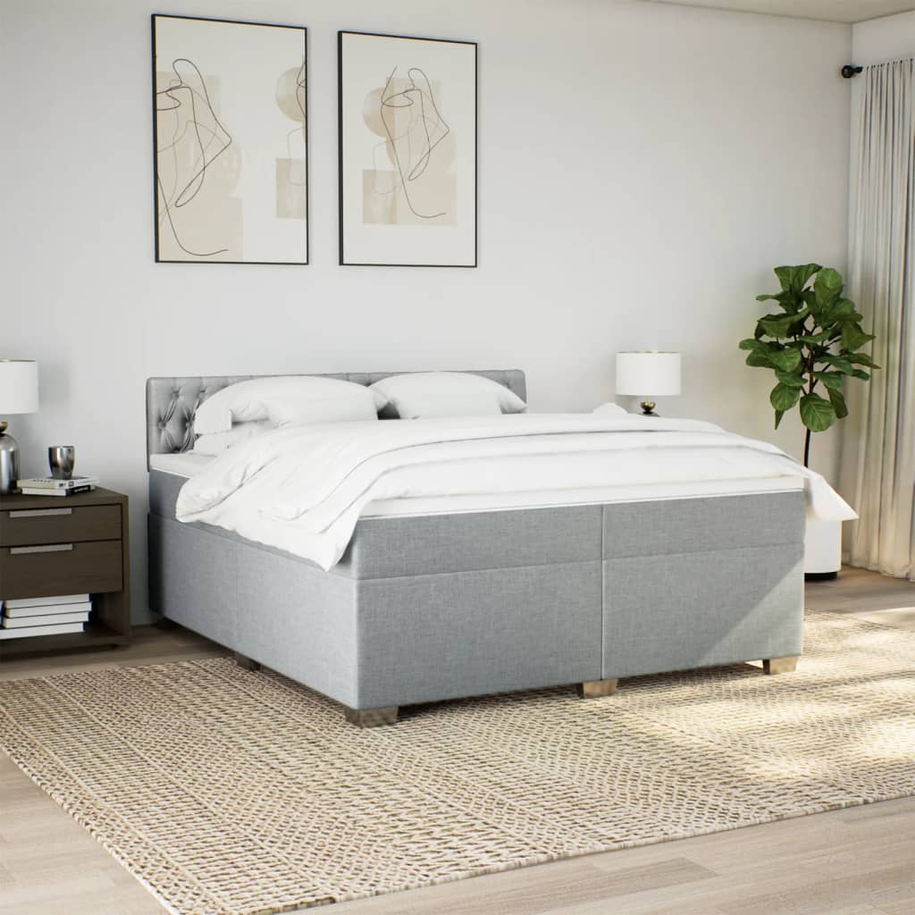 Boxspring met matras stof lichtgrijs 200x200 cm