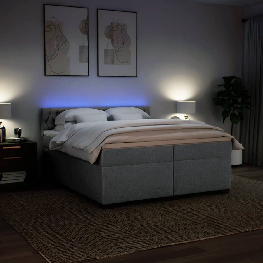 Boxspring met matras stof lichtgrijs 200x200 cm