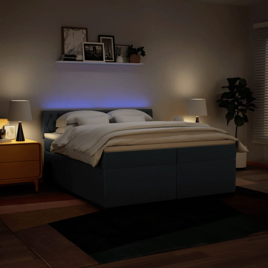 Boxspring met matras stof blauw 200x200 cm