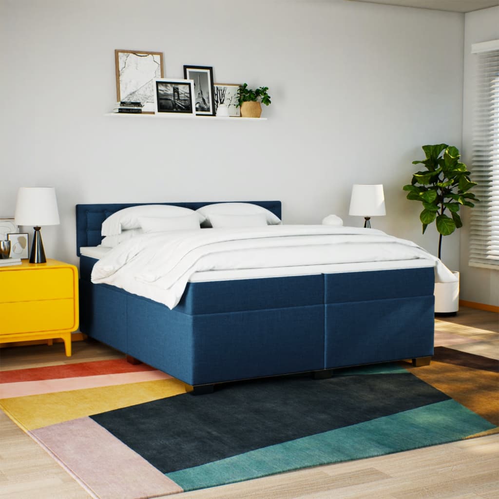 Boxspring met matras stof blauw 200x200 cm
