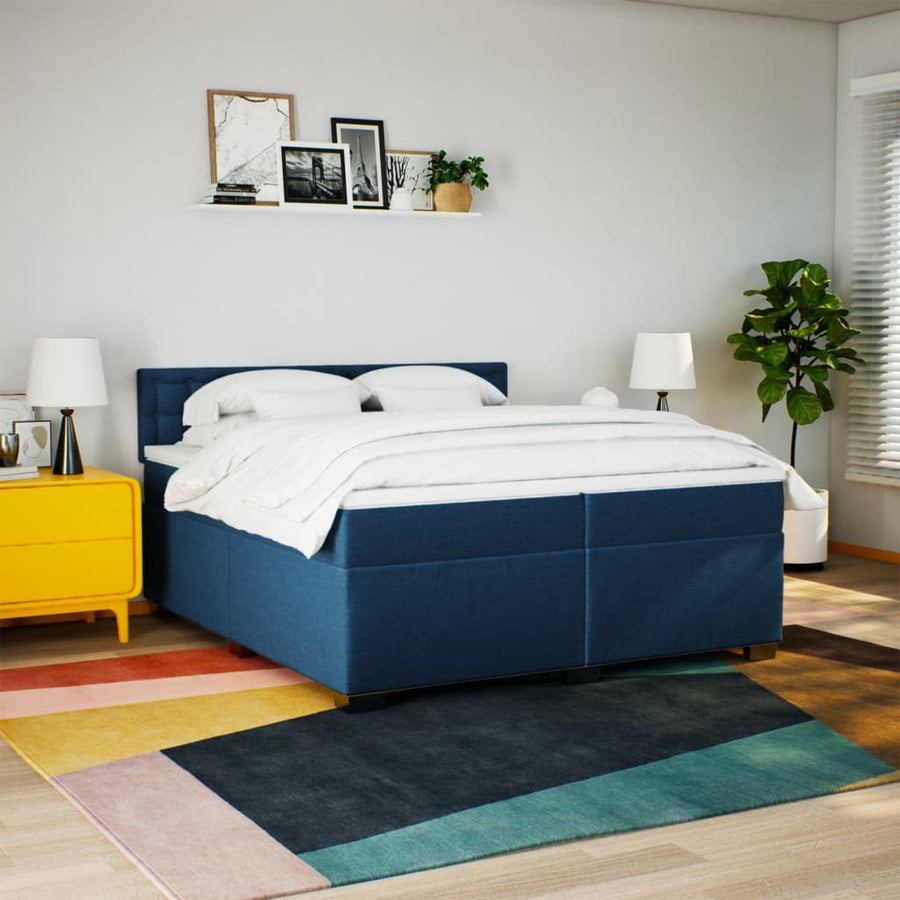 Boxspring met matras stof blauw 200x200 cm