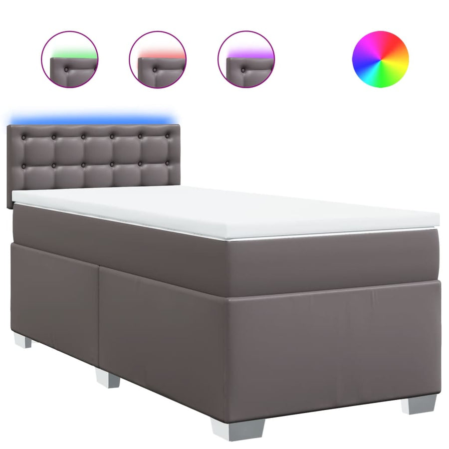 Boxspring met matras kunstleer grijs 90x190 cm