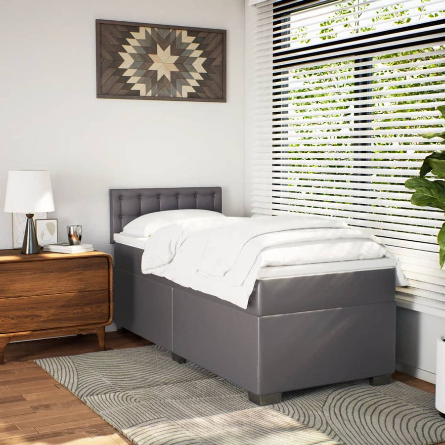 Boxspring met matras kunstleer grijs 90x190 cm