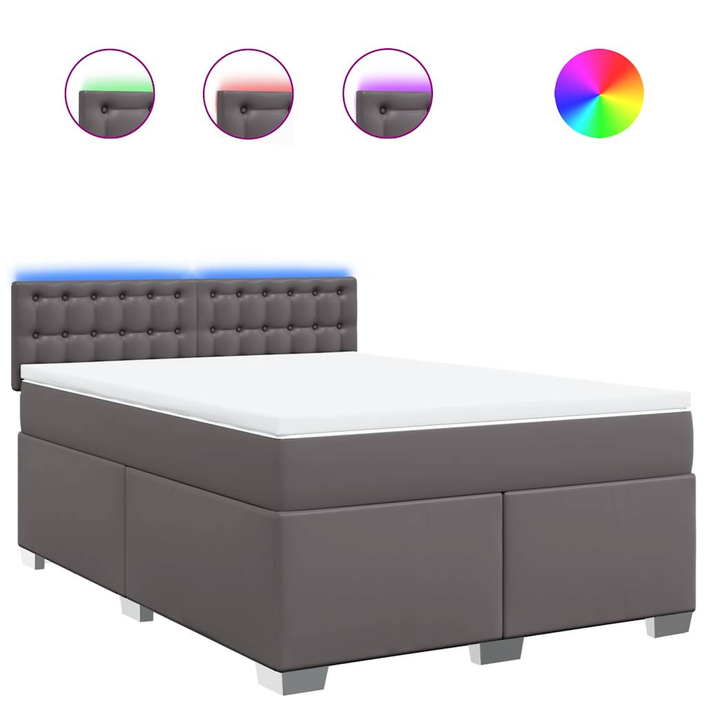 Boxspring met matras kunstleer grijs 140x190 cm