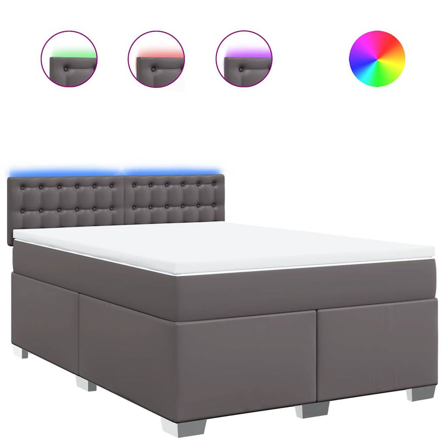 Boxspring met matras kunstleer grijs 140x190 cm