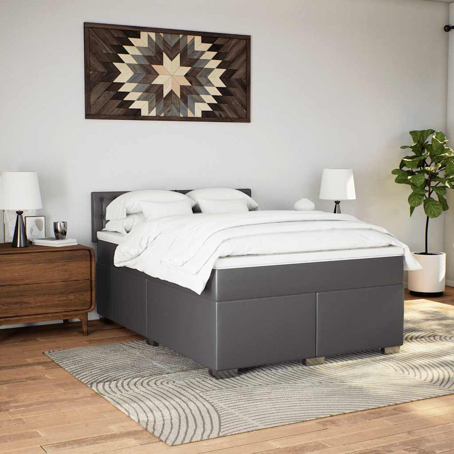 Boxspring met matras kunstleer grijs 140x190 cm