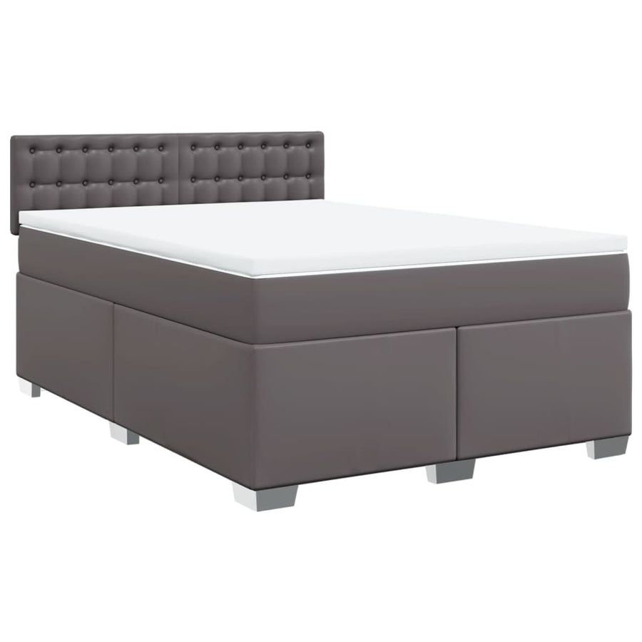 Boxspring met matras kunstleer grijs 140x200 cm