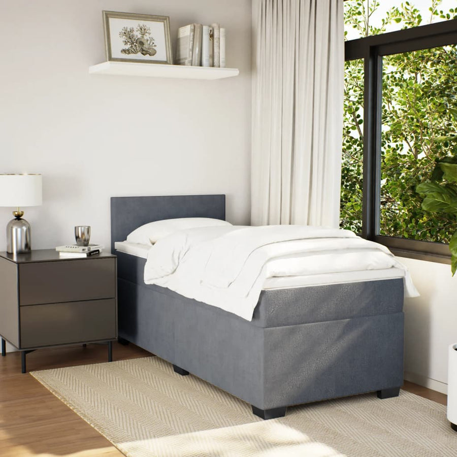 Boxspring met matras fluweel donkergrijs 90x190 cm