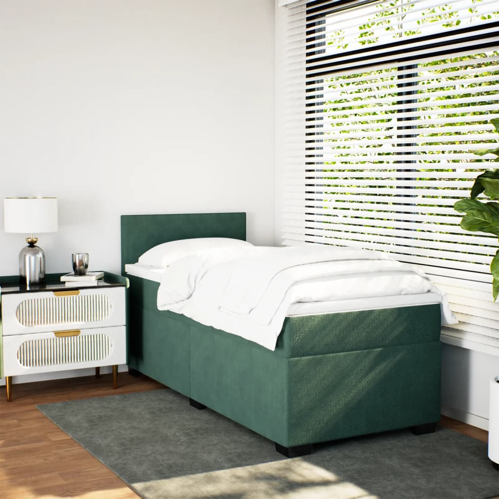 Boxspring met matras fluweel donkergroen 90x190 cm