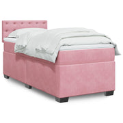 Pink Velvet Box Spring with Mattress 90x190 cm