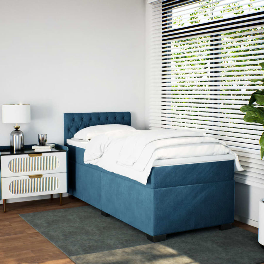 Boxspring met matras fluweel blauw 90x190 cm