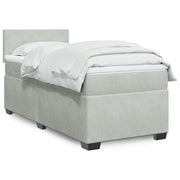 Velvet light gray box spring bed with mattress 90x200 cm
