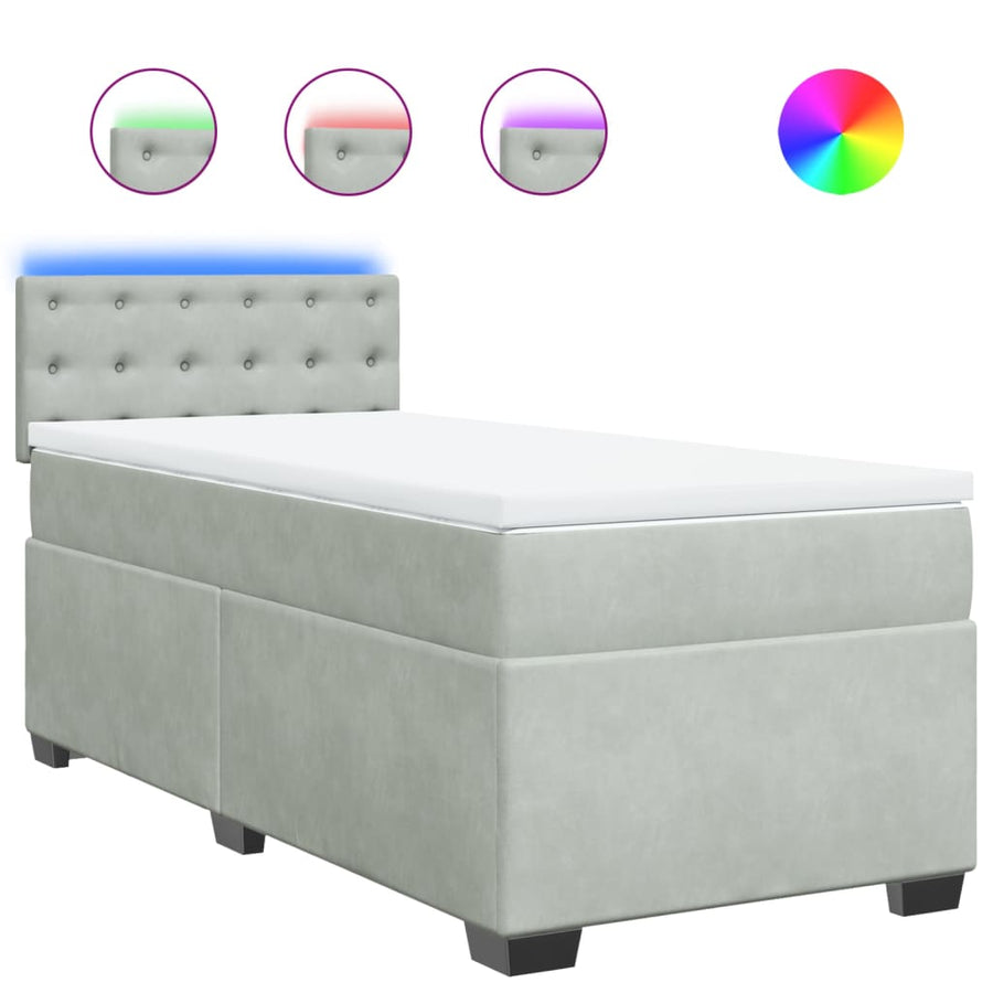 Boxspring met matras fluweel lichtgrijs 90x200 cm