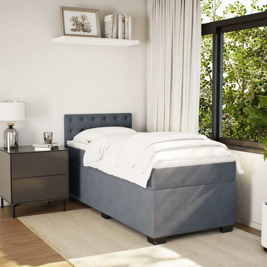 Boxspring met matras fluweel donkergrijs 90x200 cm