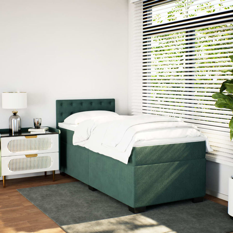Boxspring met matras fluweel donkergroen 90x200 cm