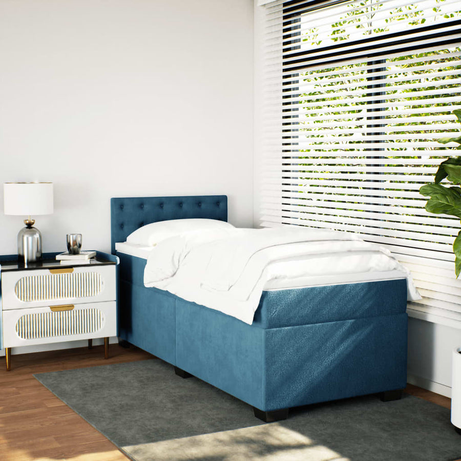 Boxspring met matras fluweel blauw 90x200 cm