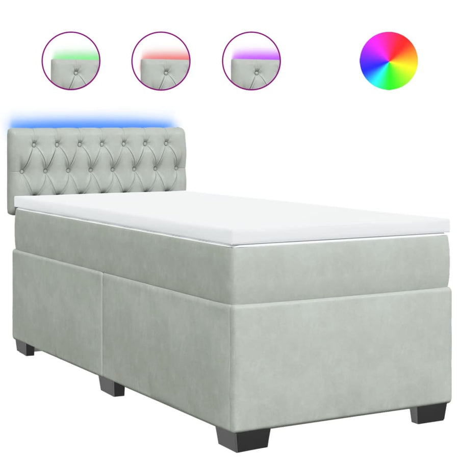 Boxspring met matras fluweel lichtgrijs 90x200 cm