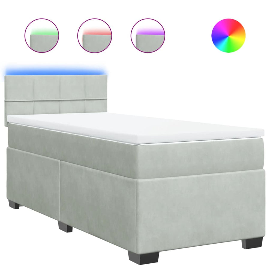 Boxspring met matras fluweel lichtgrijs 90x200 cm