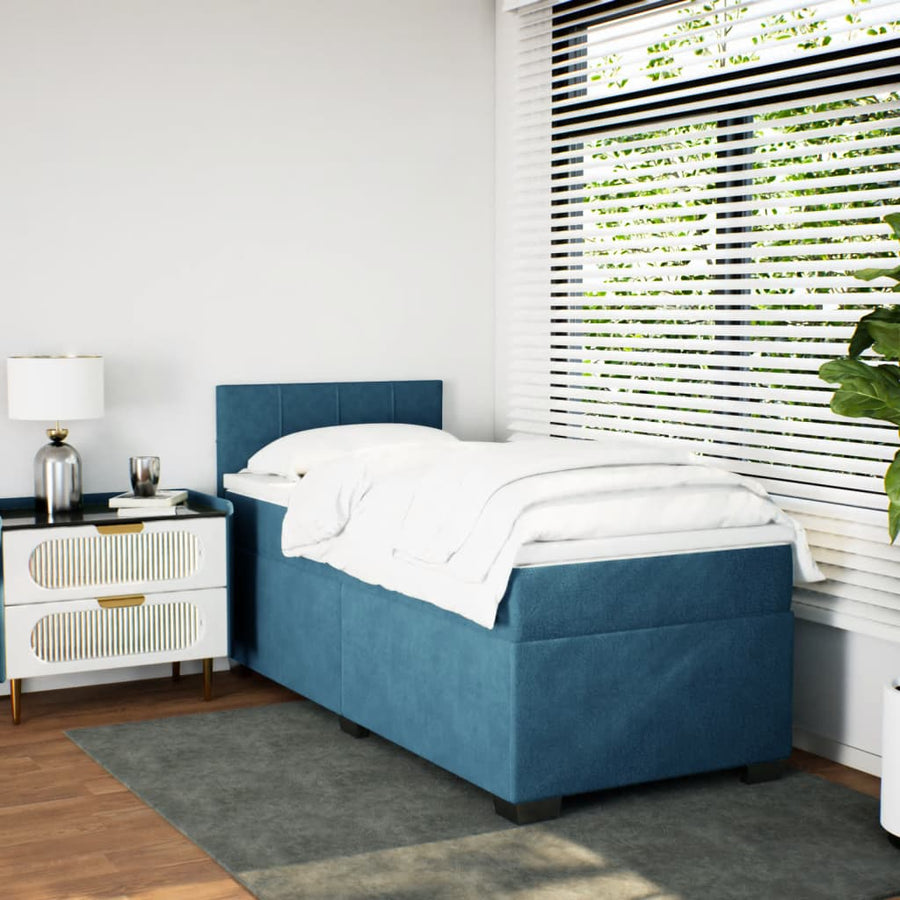 Boxspring met matras fluweel blauw 90x200 cm