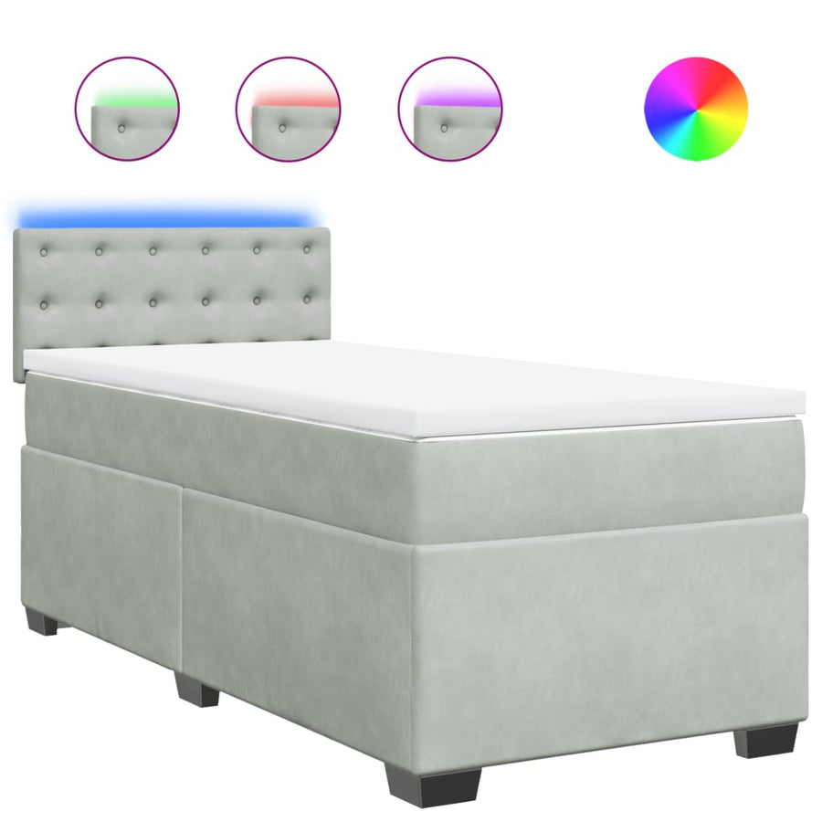 Boxspring met matras fluweel lichtgrijs 100x200 cm