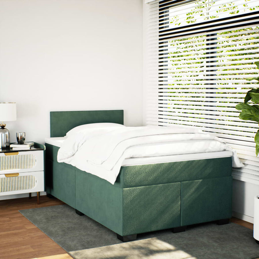 Boxspring met matras fluweel donkergroen 120x190 cm