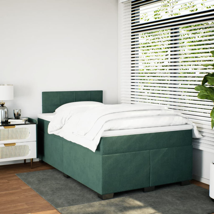 Boxspring met matras fluweel donkergroen 120x190 cm