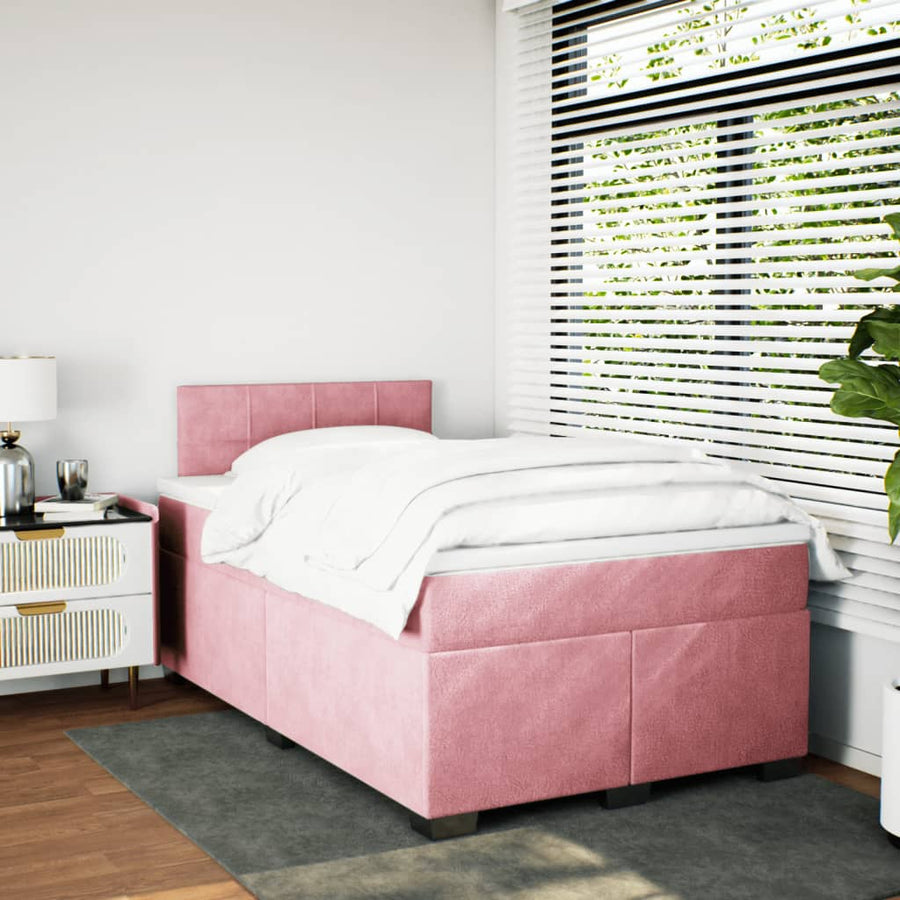 Boxspring met matras fluweel roze 120x190 cm