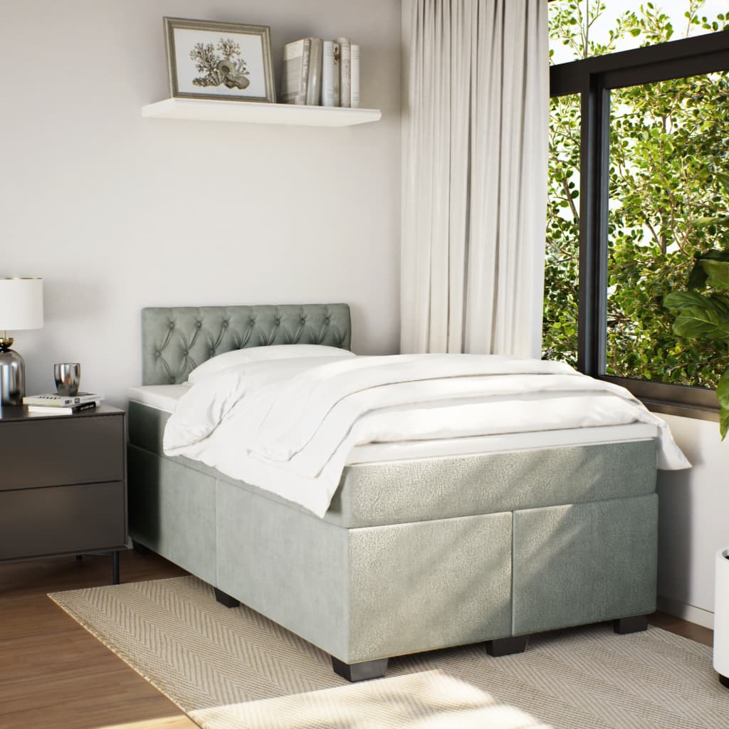 Boxspring met matras fluweel lichtgrijs 120x190 cm