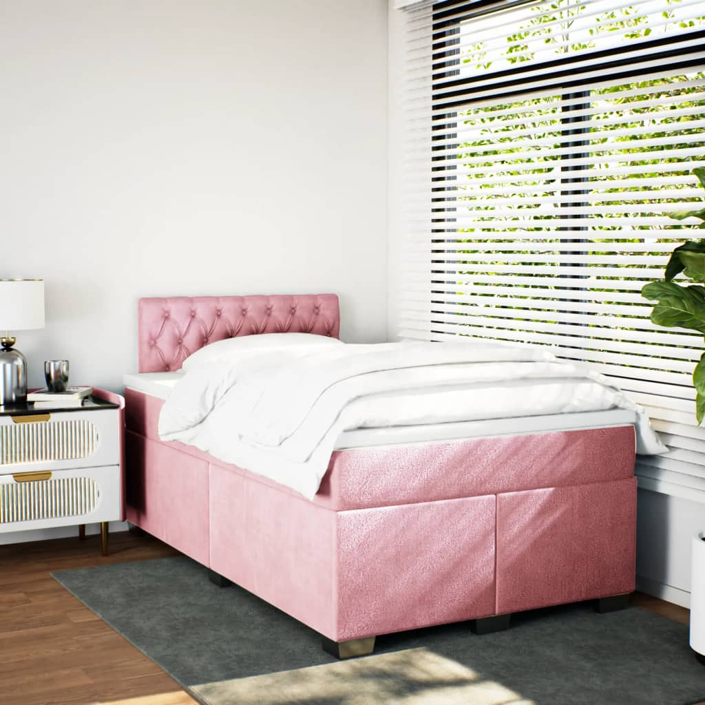 Boxspring met matras fluweel roze 120x190 cm