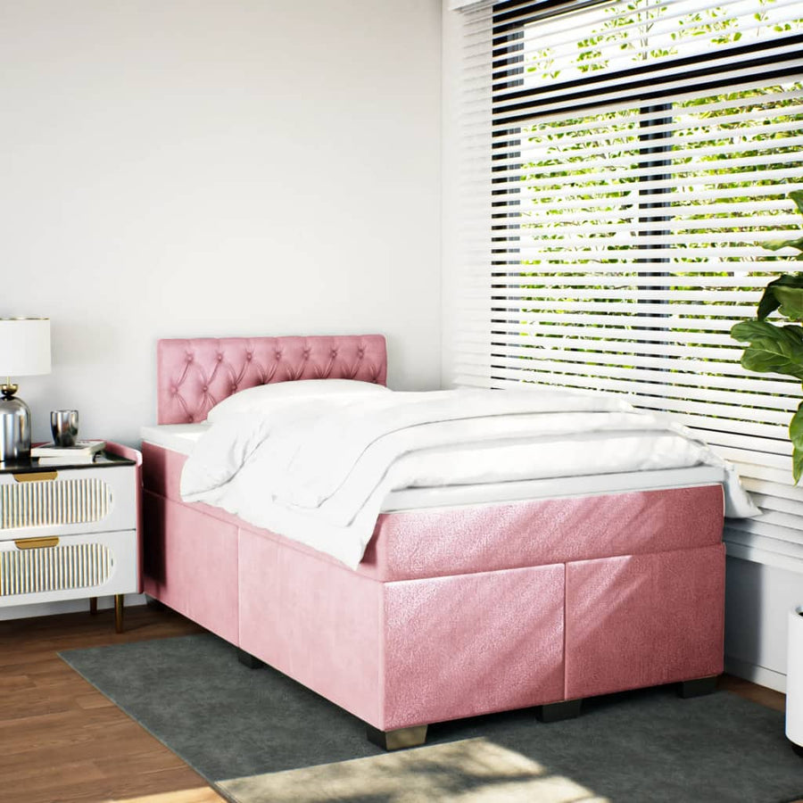 Boxspring met matras fluweel roze 120x190 cm