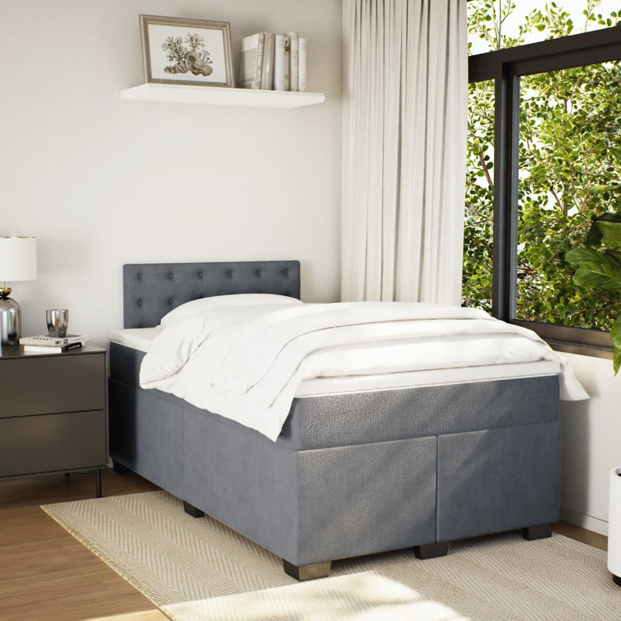 Boxspring met matras fluweel donkergrijs 120x190 cm