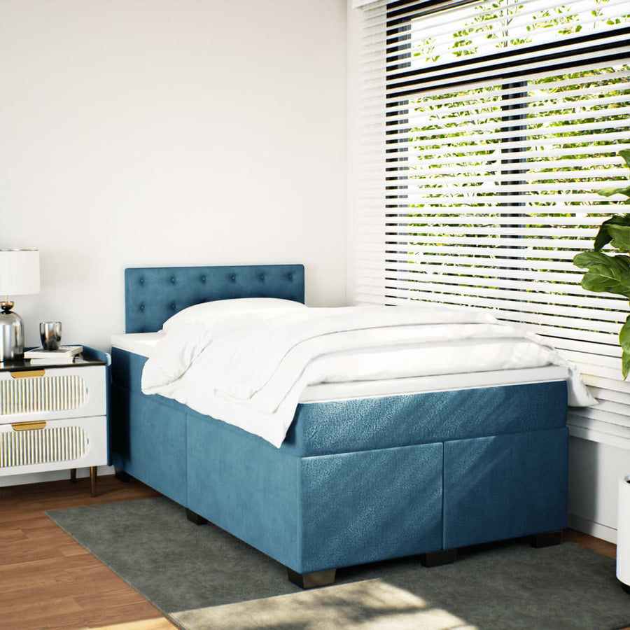 Boxspring met matras fluweel blauw 120x190 cm