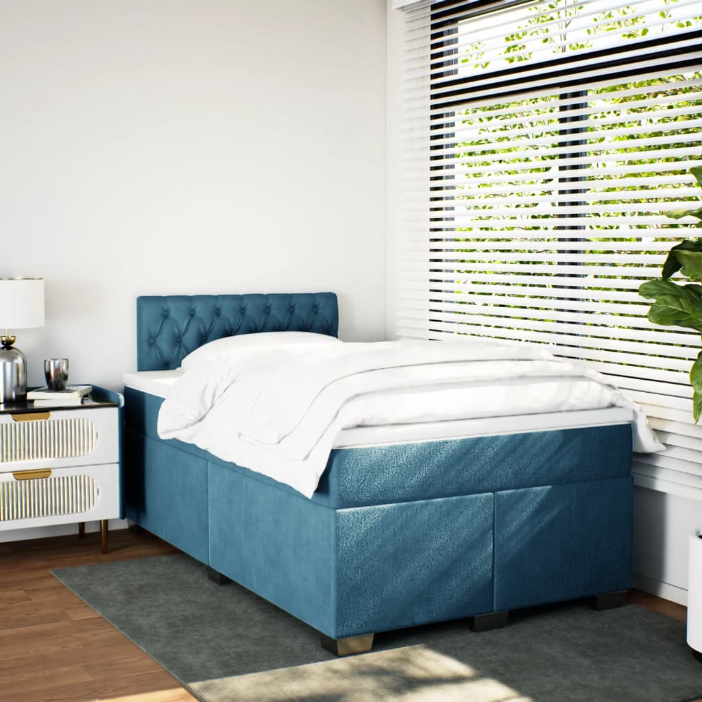 Boxspring met matras fluweel blauw 120x200 cm