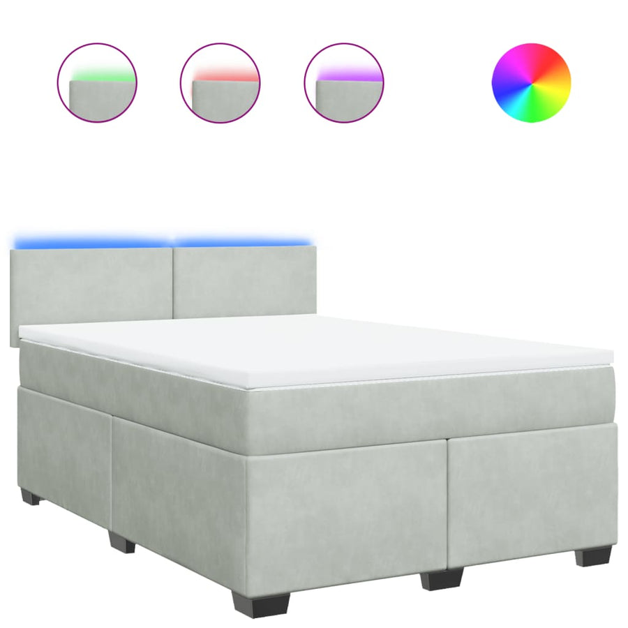 Boxspring met matras fluweel lichtgrijs 140x190 cm
