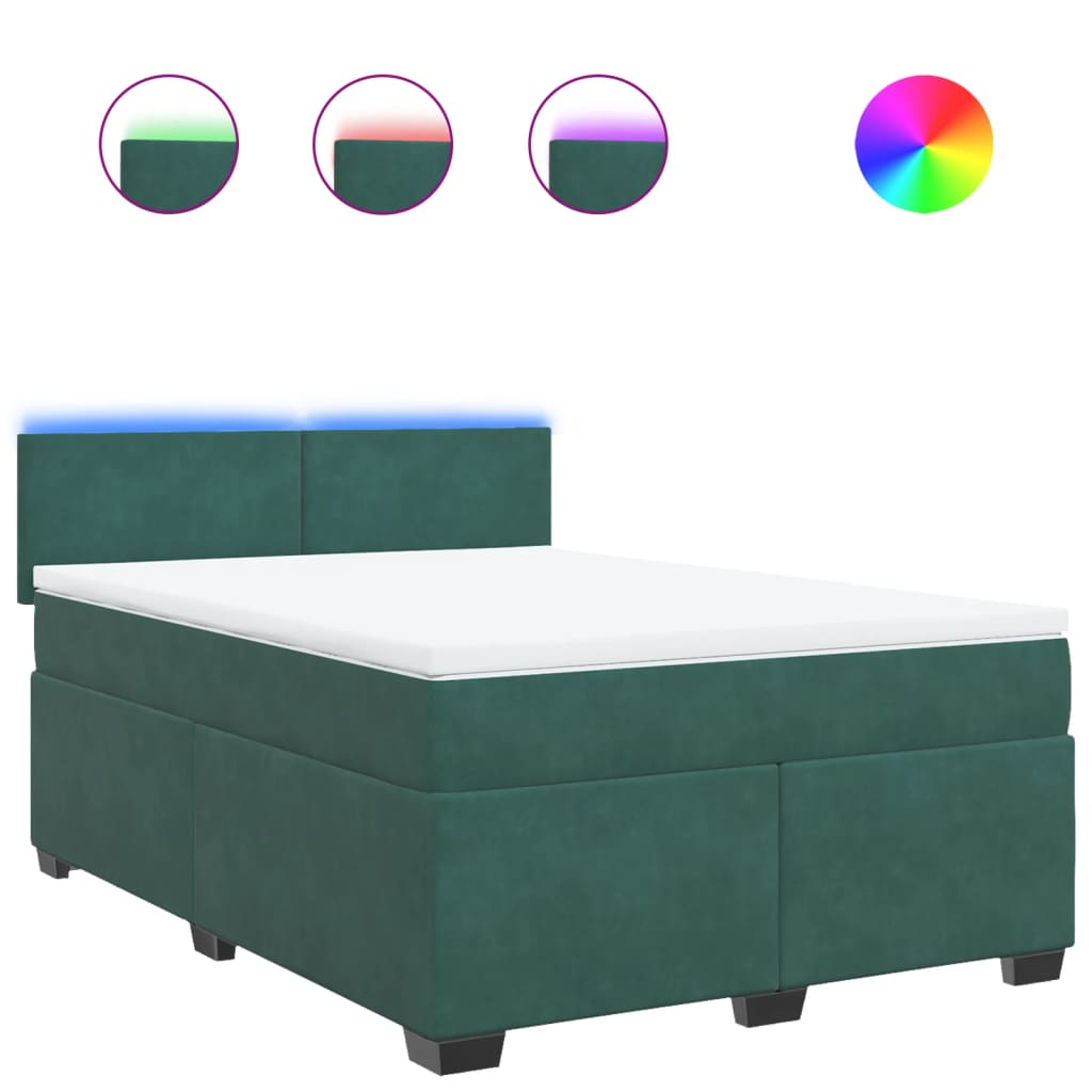 Boxspring met matras fluweel donkergroen 140x190 cm