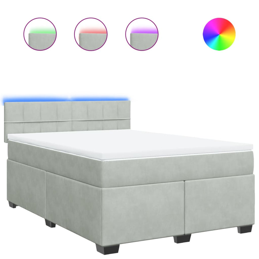 Boxspring met matras fluweel lichtgrijs 140x190 cm