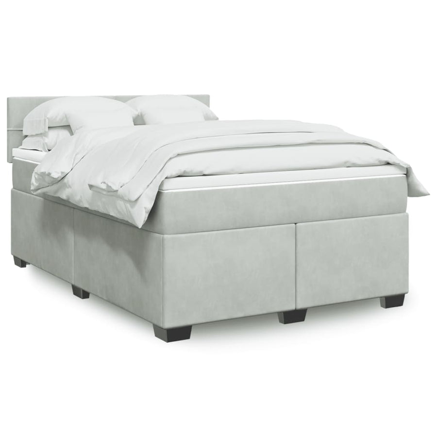Boxspring met matras fluweel lichtgrijs 140x190 cm