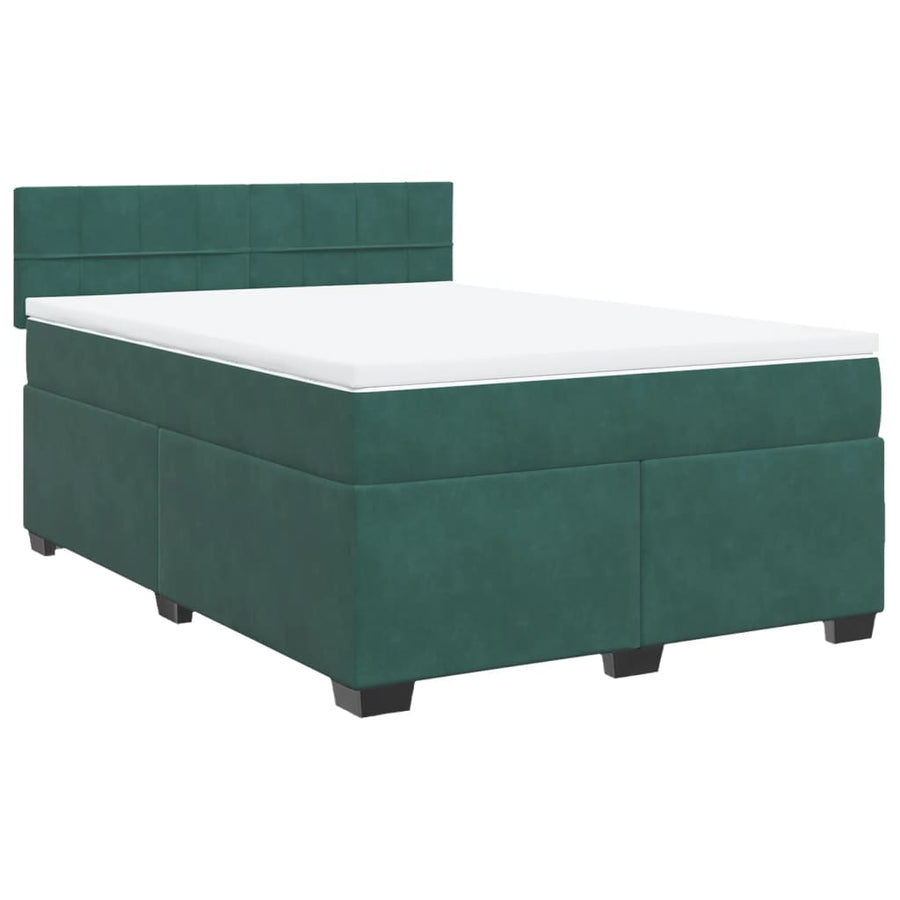 Boxspring met matras fluweel donkergroen 140x190 cm