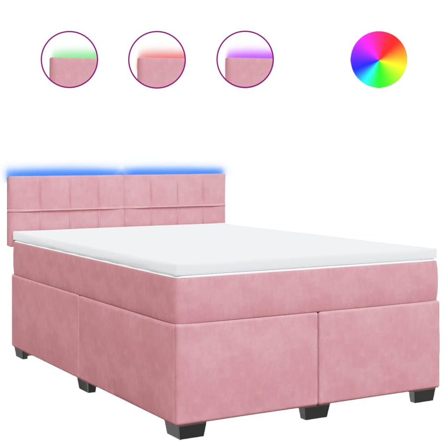 Boxspring met matras fluweel roze 140x190 cm